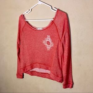 Heart Hips Coral Cropped Long sleeve Top, Sz L